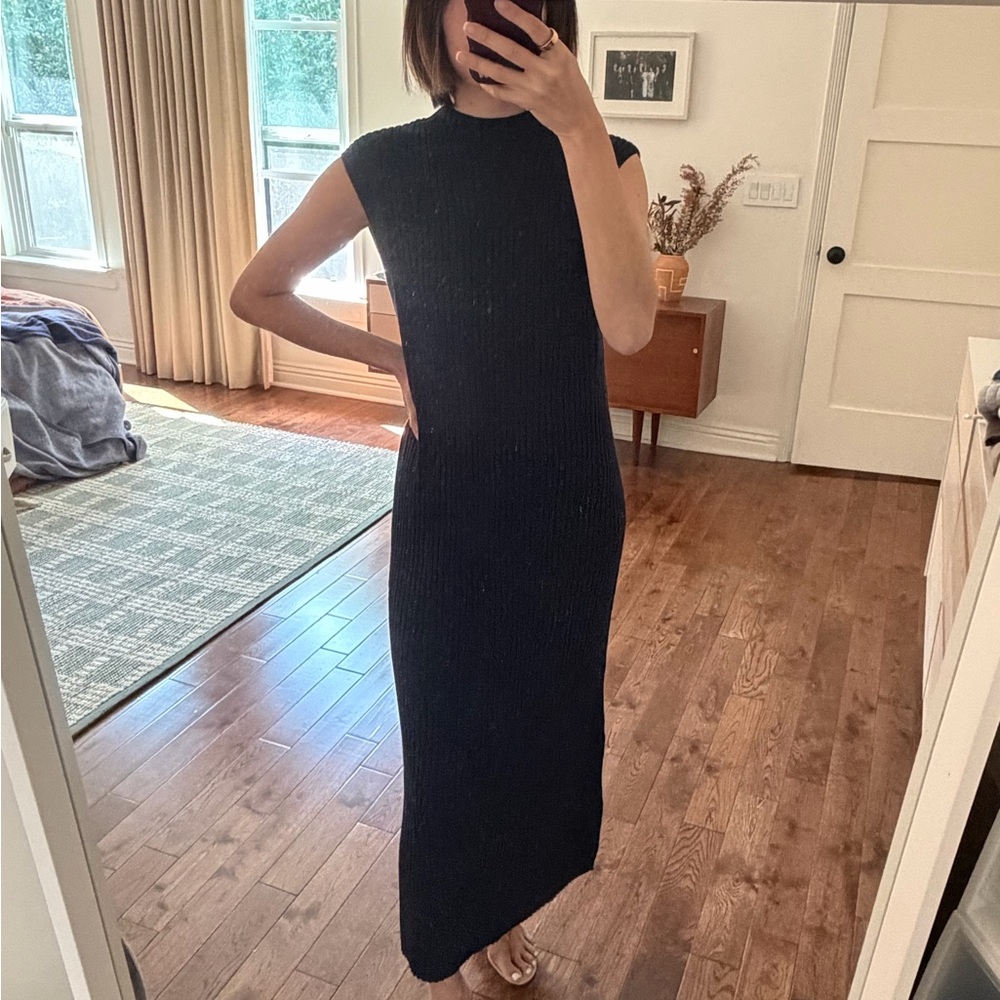 Navy Blue Sleeveless Knit Maxi Dress